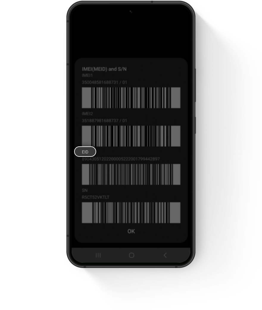 Dial *#06#YES to check if the mobile device supports eSIM service.